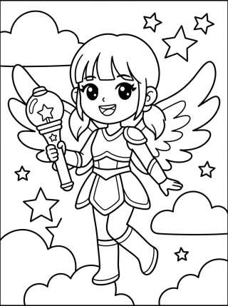 Guerreira K-Pop com Asas de Luz para colorir Desenho de Guerreira K-Pop com Asas de Luz para colorir e imprimir grátis