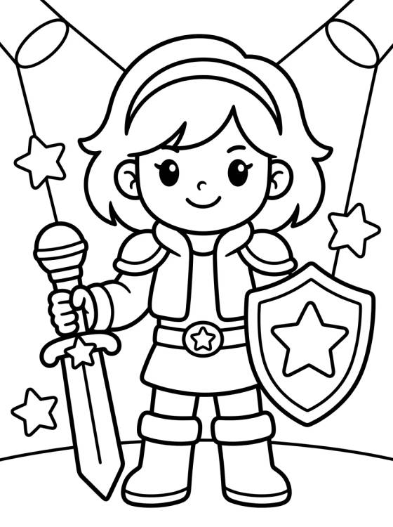 Líder Guerreira K-Pop com Microfone Mágico para colorir Desenho de Líder Guerreira K-Pop com Microfone Mágico para colorir e imprimir grátis