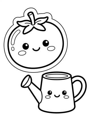 Tomate Fofo no Regador para colorir Desenho de Tomate Fofo no Regador para colorir e imprimir grátis