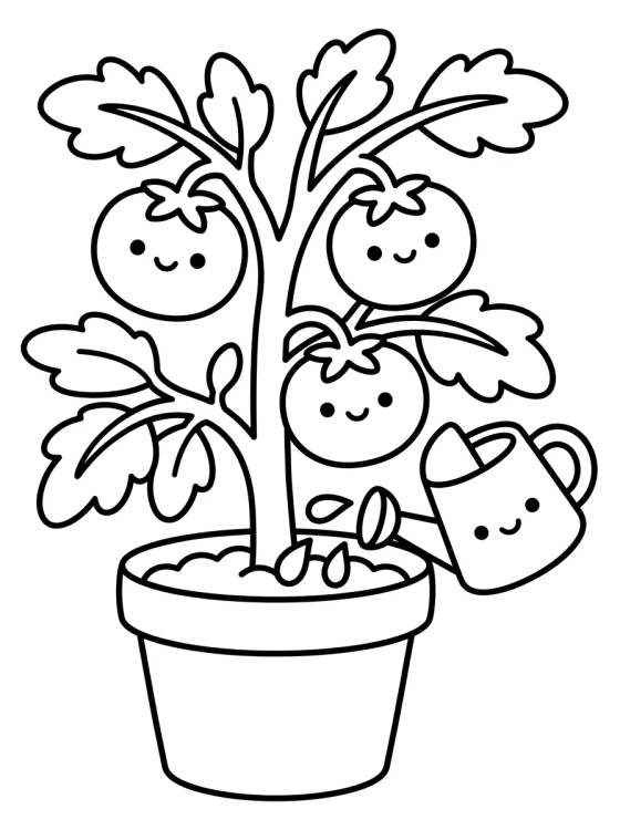 Tomateiro Feliz para colorir Desenho de Tomateiro Feliz para colorir e imprimir grátis