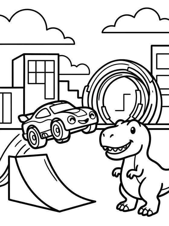Carro Hot Wheels contra o T-Rex para colorir Desenho de Carro Hot Wheels contra o T-Rex para colorir e imprimir grátis