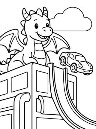 Dragão Amigável na Cidade para colorir Desenho de Dragão Amigável na Cidade para colorir e imprimir grátis
