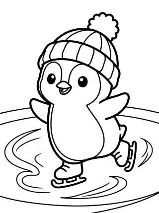 Pinguim Kawaii de Touca no Gelo para colorir Desenho de Pinguim Kawaii de Touca no Gelo para colorir e imprimir grátis