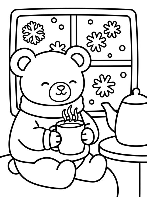 Ursinho Fofo Tomando Chá Quentinho para colorir Desenho de Ursinho Fofo Tomando Chá Quentinho para colorir e imprimir grátis