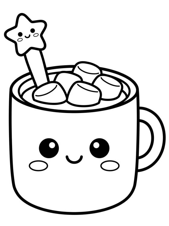 Xícara de Chocolate Quente Fofa para colorir Desenho de Xícara de Chocolate Quente Fofa para colorir e imprimir grátis