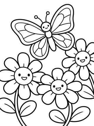Borboleta no Jardim de Margaridas para colorir Desenho de Borboleta no Jardim de Margaridas para colorir e imprimir grátis