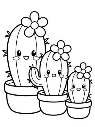 Família de Cactos em Flores para colorir Desenho de Família de Cactos em Flores para colorir e imprimir grátis