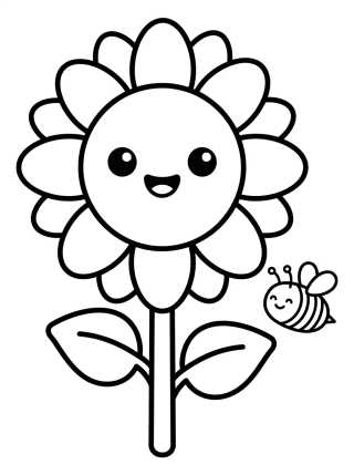 Girassol Sorridente com Abelhinha para colorir Desenho de Girassol Sorridente com Abelhinha para colorir e imprimir grátis