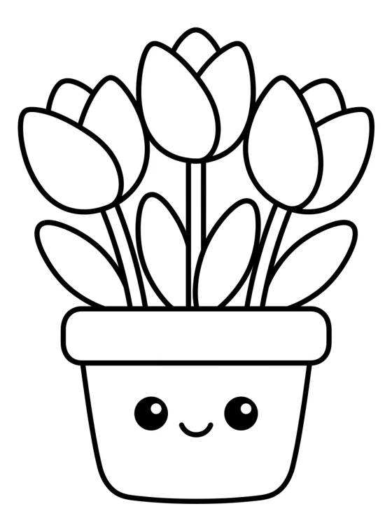 Vasinho de Flores Kawaii para colorir Desenho de Vasinho de Flores Kawaii para colorir e imprimir grátis