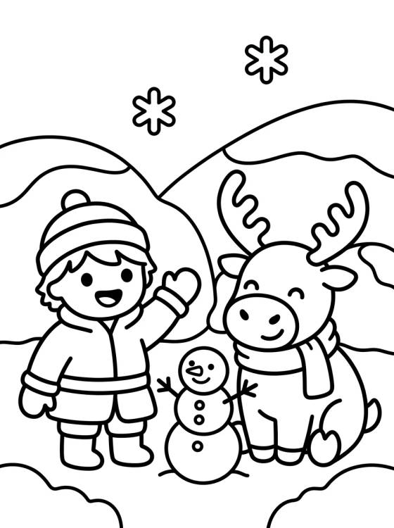 Sven e Kristoff Brincando na Neve para colorir Desenho de Sven e Kristoff Brincando na Neve para colorir e imprimir grátis