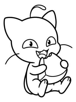 Plagg o Kwami Gatinho Comendo Queijo para colorir Desenho de Plagg o Kwami Gatinho Comendo Queijo para colorir e imprimir grátis