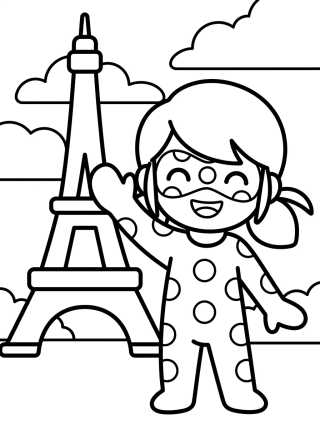 Ladybug Acenando em Paris para colorir Desenho de Ladybug Acenando em Paris para colorir e imprimir grátis