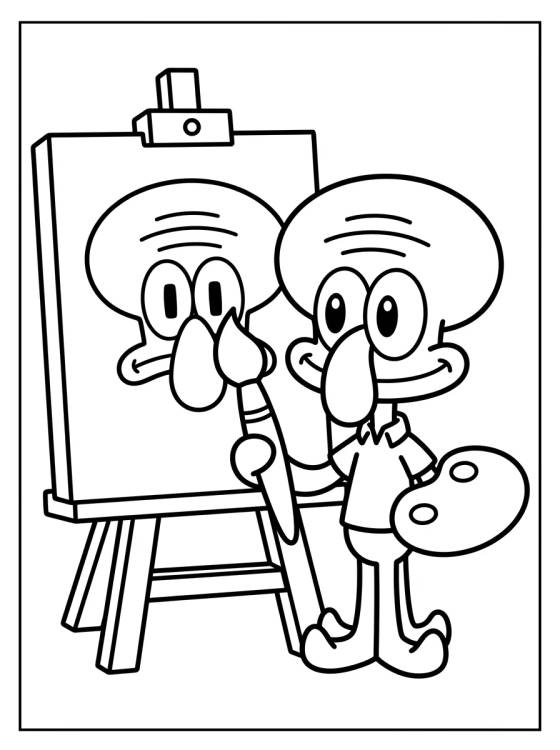 Lula Molusco Artista Pintando para colorir Desenho de Lula Molusco Artista Pintando para colorir e imprimir grátis