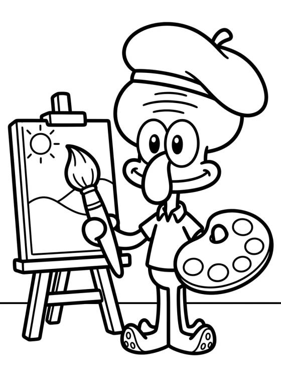 Lula Molusco Artista Pintor para colorir Desenho de Lula Molusco Artista Pintor para colorir e imprimir grátis