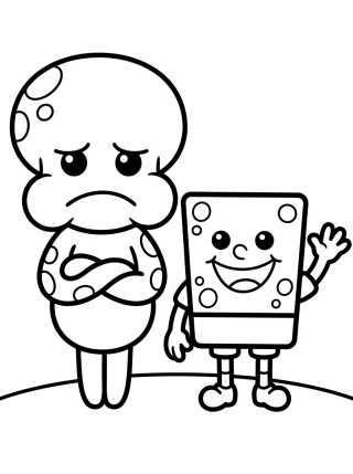 Lula Molusco e Bob Esponja Fofos para colorir Desenho de Lula Molusco e Bob Esponja Fofos para colorir e imprimir grátis