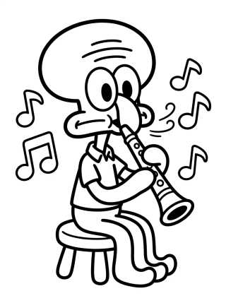 Lula Molusco Tocando Clarinete para colorir Desenho de Lula Molusco Tocando Clarinete para colorir e imprimir grátis
