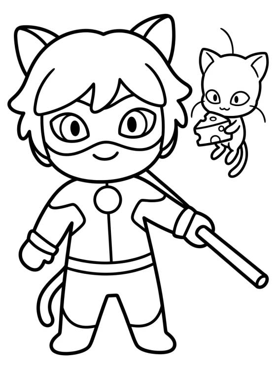 Cat Noir com o Kwami Plagg para colorir Desenho de Cat Noir com o Kwami Plagg para colorir e imprimir grátis