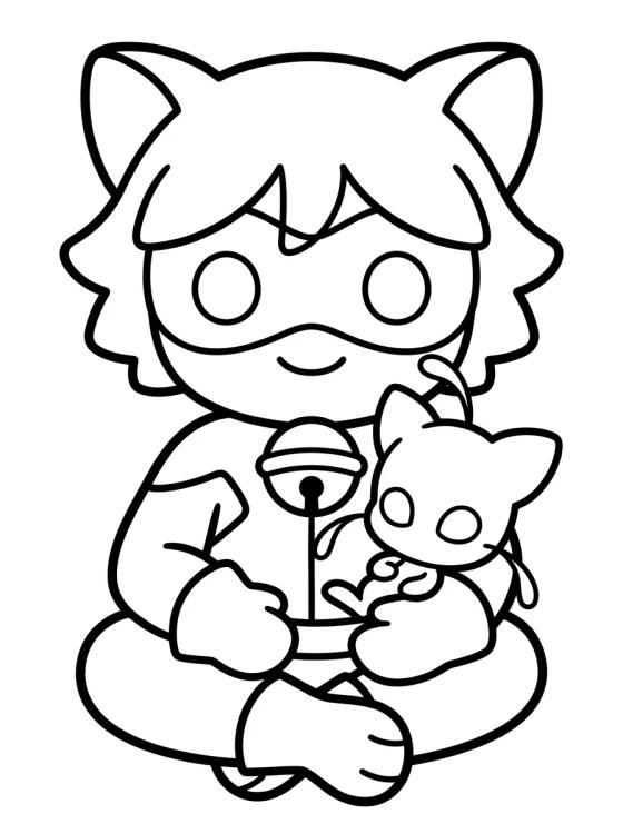 Cat Noir e o Kwami Plagg para colorir Desenho de Cat Noir e o Kwami Plagg para colorir e imprimir grátis