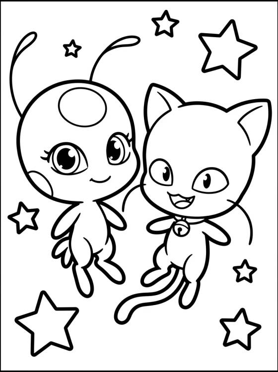 Kwamis Tikki e Plagg Fofinhos para colorir Desenho de Kwamis Tikki e Plagg Fofinhos para colorir e imprimir grátis