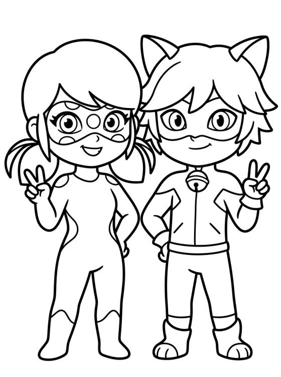 Ladybug e Cat Noir Amigos para colorir Desenho de Ladybug e Cat Noir Amigos para colorir e imprimir grátis