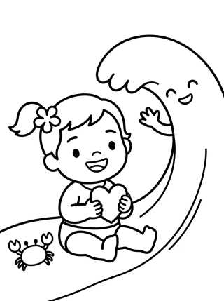 Moana Bebê Brincando com o Mar para colorir Desenho de Moana Bebê Brincando com o Mar para colorir e imprimir grátis
