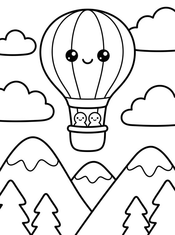Balão Voando sobre as Montanhas para colorir Desenho de Balão Voando sobre as Montanhas para colorir e imprimir grátis