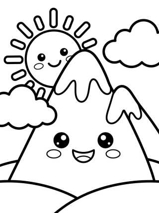 Montanha Sorridente com Sol para colorir Desenho de Montanha Sorridente com Sol para colorir e imprimir grátis