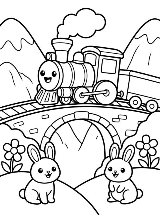 Trem Passeando pelas Montanhas para colorir Desenho de Trem Passeando pelas Montanhas para colorir e imprimir grátis