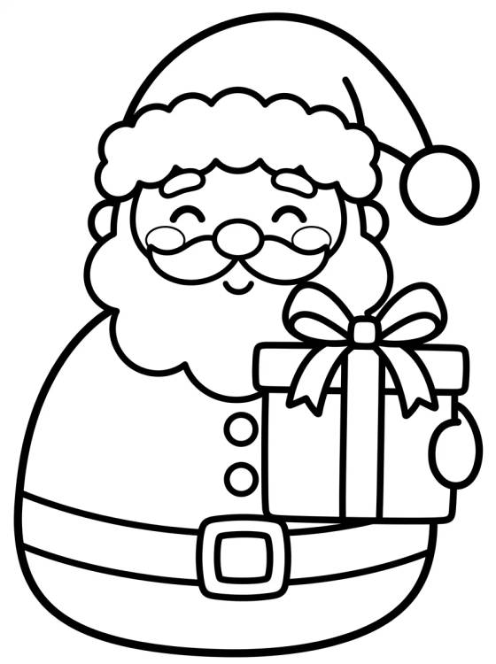 Papai Noel Kawaii com Presente para colorir Desenho de Papai Noel Kawaii com Presente para colorir e imprimir grátis