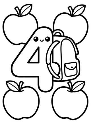 Número 4 com Mochila Escolar para colorir Desenho de Número 4 com Mochila Escolar para colorir e imprimir grátis