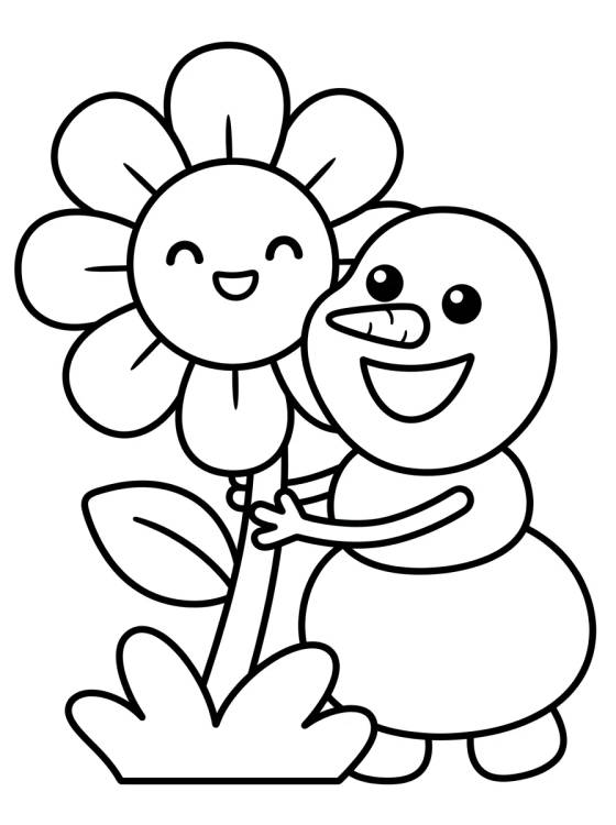 Olaf Abraçando uma Flor no Verão para colorir Desenho de Olaf Abraçando uma Flor no Verão para colorir e imprimir grátis