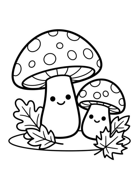 Cogumelos e Folhas de Outono para colorir Desenho de Cogumelos e Folhas de Outono para colorir e imprimir grátis