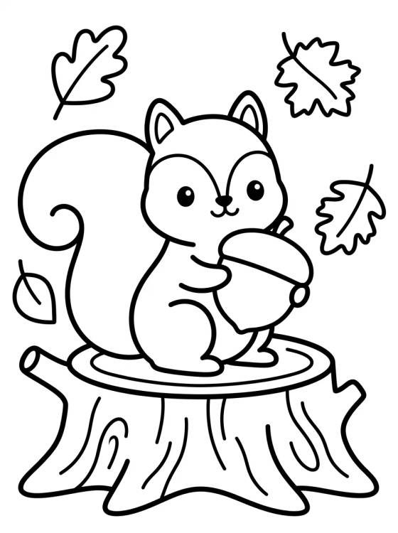 Esquilo Fofo no Outono para colorir Desenho de Esquilo Fofo no Outono para colorir e imprimir grátis