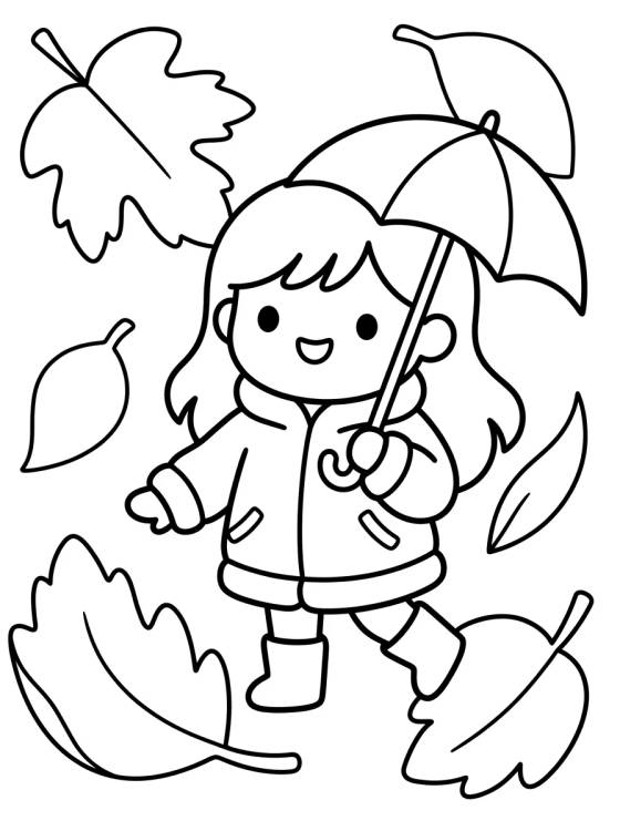 Menina brincando nas Folhas de Outono para colorir Desenho de Menina brincando nas Folhas de Outono para colorir e imprimir grátis