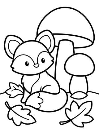 Raposa e Cogumelos no Outono para colorir Desenho de Raposa e Cogumelos no Outono para colorir e imprimir grátis
