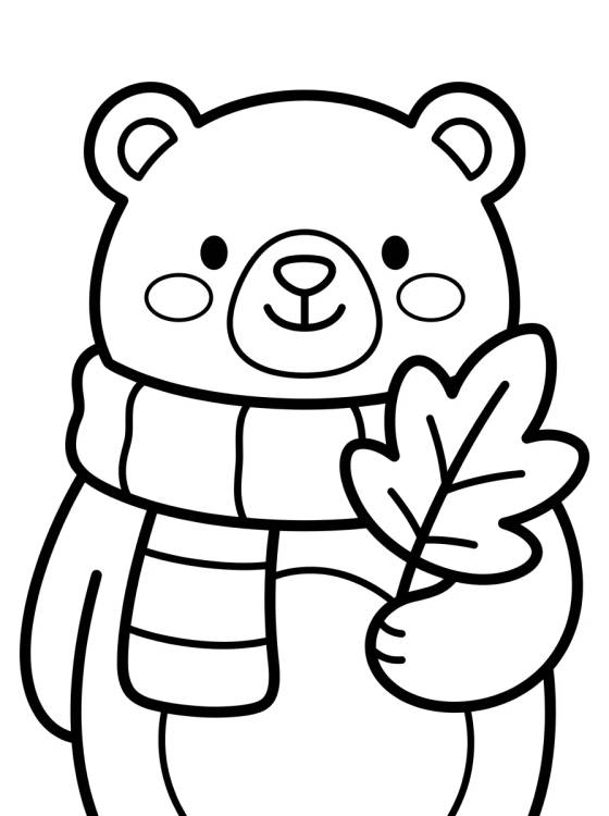 Ursinho com Cachecol no Outono para colorir Desenho de Ursinho com Cachecol no Outono para colorir e imprimir grátis