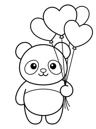 Panda com Balões de Coração para colorir Desenho de Panda com Balões de Coração para colorir e imprimir grátis