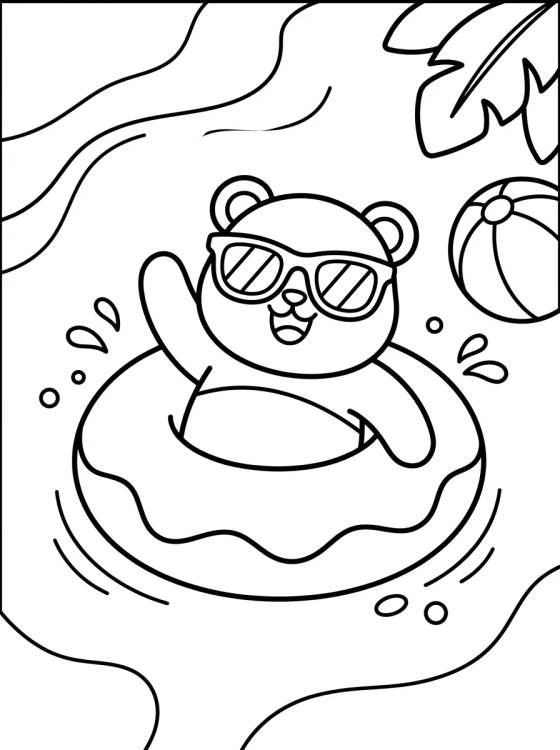 Panda de Férias na Piscina para colorir Desenho de Panda de Férias na Piscina para colorir e imprimir grátis