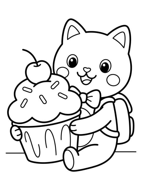 Pandy Gato Comendo Cupcake Doce para colorir Desenho de Pandy Gato Comendo Cupcake Doce para colorir e imprimir grátis