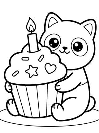 Pandy Gato Comendo Cupcake Mágico para colorir Desenho de Pandy Gato Comendo Cupcake Mágico para colorir e imprimir grátis