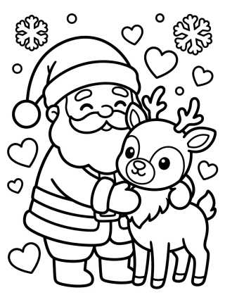 Papai Noel com Rena Fofinha para colorir Desenho de Papai Noel com Rena Fofinha para colorir e imprimir grátis