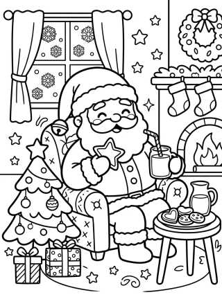 Papai Noel Comendo Biscoitos e Leite para colorir Desenho de Papai Noel Comendo Biscoitos e Leite para colorir e imprimir grátis