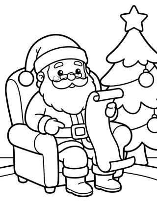 Papai Noel Lendo Lista de Presentes para colorir Desenho de Papai Noel Lendo Lista de Presentes para colorir e imprimir grátis