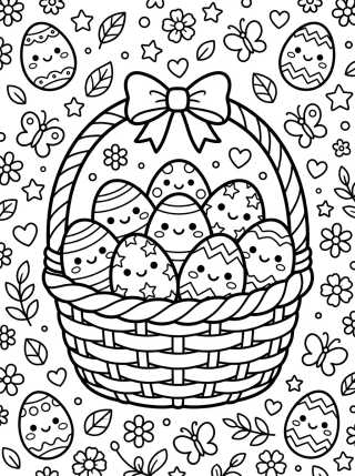 Cesta de Ovos de Páscoa Kawaii para colorir Desenho de Cesta de Ovos de Páscoa Kawaii para colorir e imprimir grátis