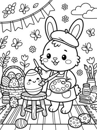 Coelho Pintor de Ovos de Páscoa para colorir Desenho de Coelho Pintor de Ovos de Páscoa para colorir e imprimir grátis