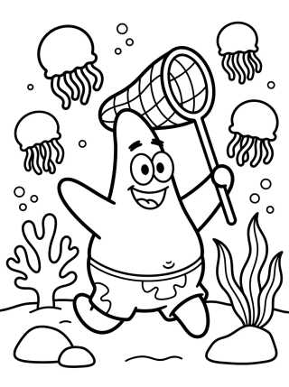 Patrick Estrela Caçando Águas-Vivas para colorir Desenho de Patrick Estrela Caçando Águas-Vivas para colorir e imprimir grátis