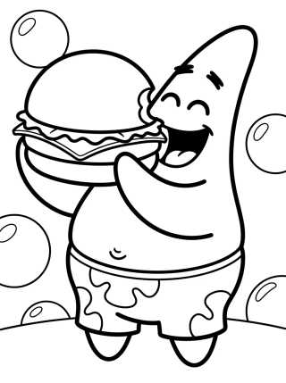 Patrick Estrela Comendo Hambúrguer de Siri para colorir Desenho de Patrick Estrela Comendo Hambúrguer de Siri para colorir e imprimir grátis