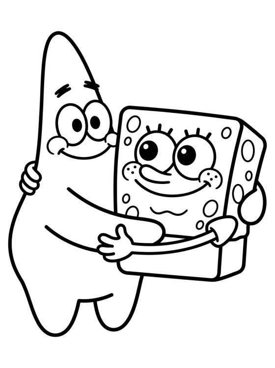 Patrick Estrela e Bob Esponja Abraçados para colorir Desenho de Patrick Estrela e Bob Esponja Abraçados para colorir e imprimir grátis