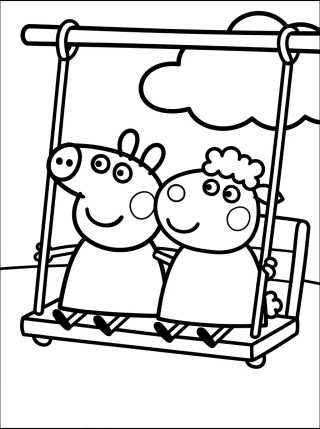 Peppa e a Ovelha Suzy no Balanço para colorir Desenho de Peppa e a Ovelha Suzy no Balanço para colorir e imprimir grátis