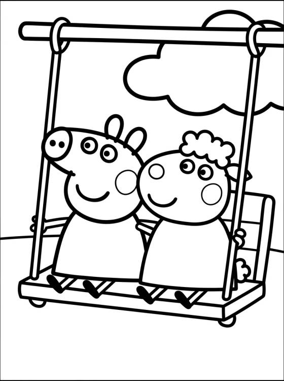 Peppa e a Ovelha Suzy no Balanço para colorir Desenho de Peppa e a Ovelha Suzy no Balanço para colorir e imprimir grátis